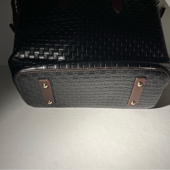 Dooney & Bourke Woven Leather Tote Black Brown Trim Shoulder Bag - Picture 4 of 16